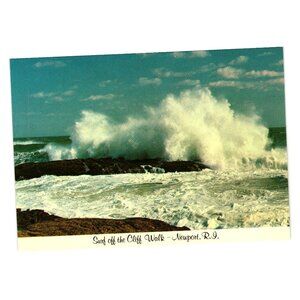 Vintage Postcard Surf Off The Cliff Walk Newport RI John T. Hopf Photography